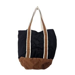 Summersalt Boat Tote Canvas Bag Brown Black Coastal Beach Pool Casual Stripe